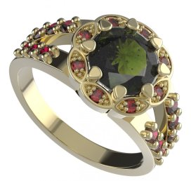 BG prsten kulatý 993-Y Stříbro 925 - pozlacené Vltavín a granát