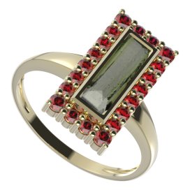 BG prsten čtvercový 837-I Žluté zlato - 585 Vltavín a granát