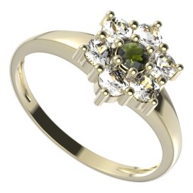 BG prstýnek 002 Žluté zlato - 585 Vltavín a  kubický zirkon