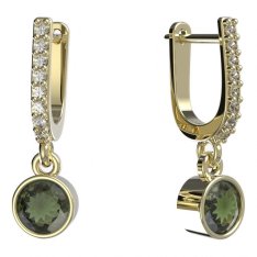 BG zlaté vltavínové náušnice 723 Žluté zlato - 585 Vltavín a diamant