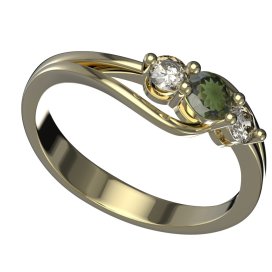 BG zlatý granátový, vltavínový prstýnek 1455 Žluté zlato - 585 Vltavín a diamant