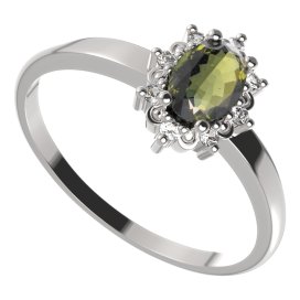BG prsten oválný 953-I Stříbro 925 - rhodium Vltavín a  kubický zirkon