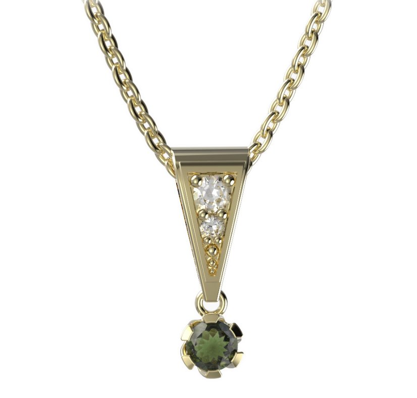 BG vltavín přívěšek 869 Žluté zlato - 585 Vltavín a diamant