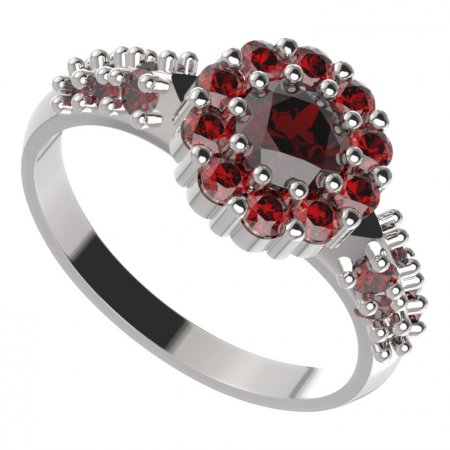 BG prsten 628-X kulatého tvaru - Kov: Stříbro 925 - rhodium, Kámen: Vltavín a granát