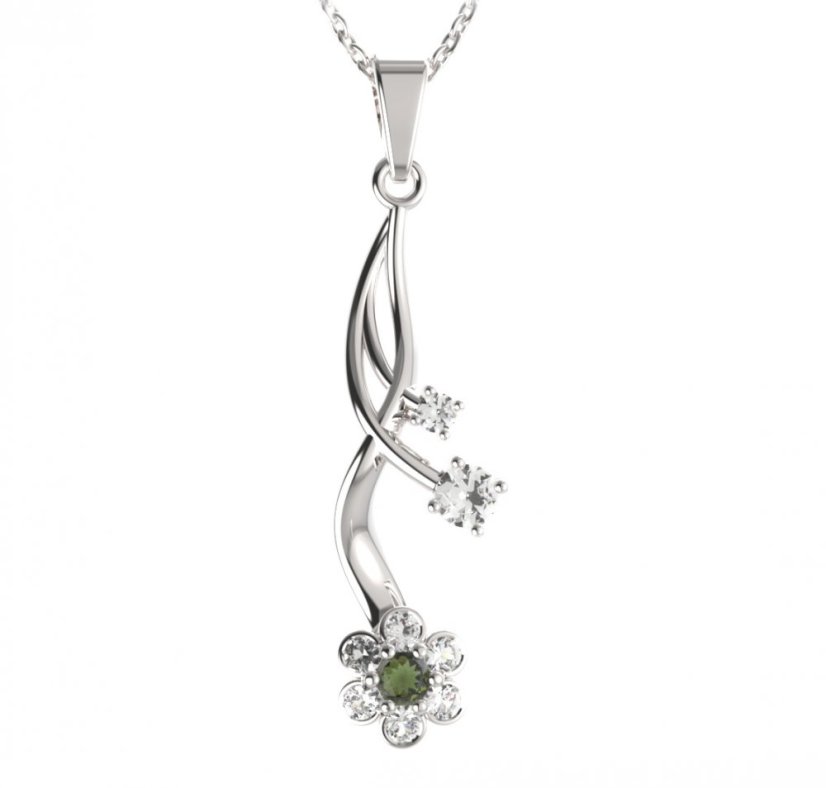 BG přívěs ve tvaru květu 518-P Stříbro 925 - rhodium Vltavín a  kubický zirkon