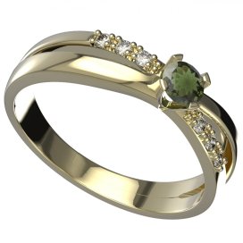 BG granátový a vltavínový  prstýnek 1443 Stříbro 925 - pozlacené Vltavín a diamant