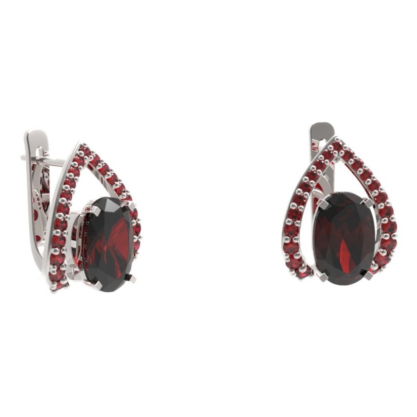 BG náušnice s centrálním oválným kamenem 492-90 Stříbro 925 - rhodium Granát