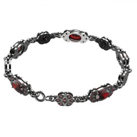 BG náramek vsazený český granát 961+ Stříbro 925 - ruthenium (30-90dní) Granát