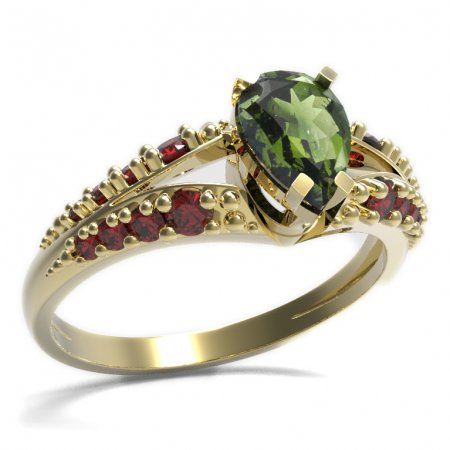 BG prsten s kapkovitým kamenem 495-G - Kov: Stříbro 925 - rhodium, Kámen: Vltavín a granát