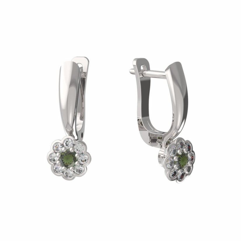 BG vltavínové náušnice 552 Bílé zlato - 585 Vltavín a diamant
