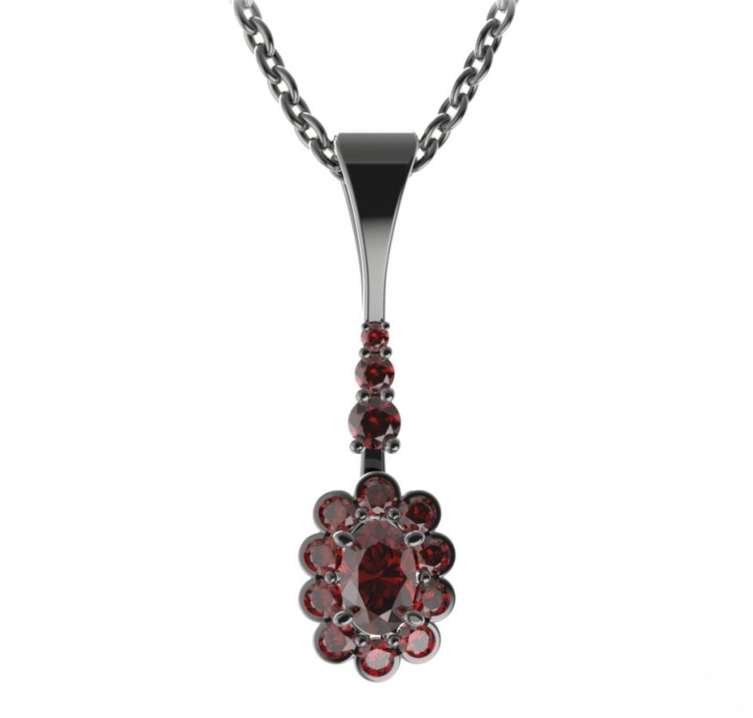 BG přívěs s centrálním oválným kamenem 517-B Stříbro 925 - rhodium Granát