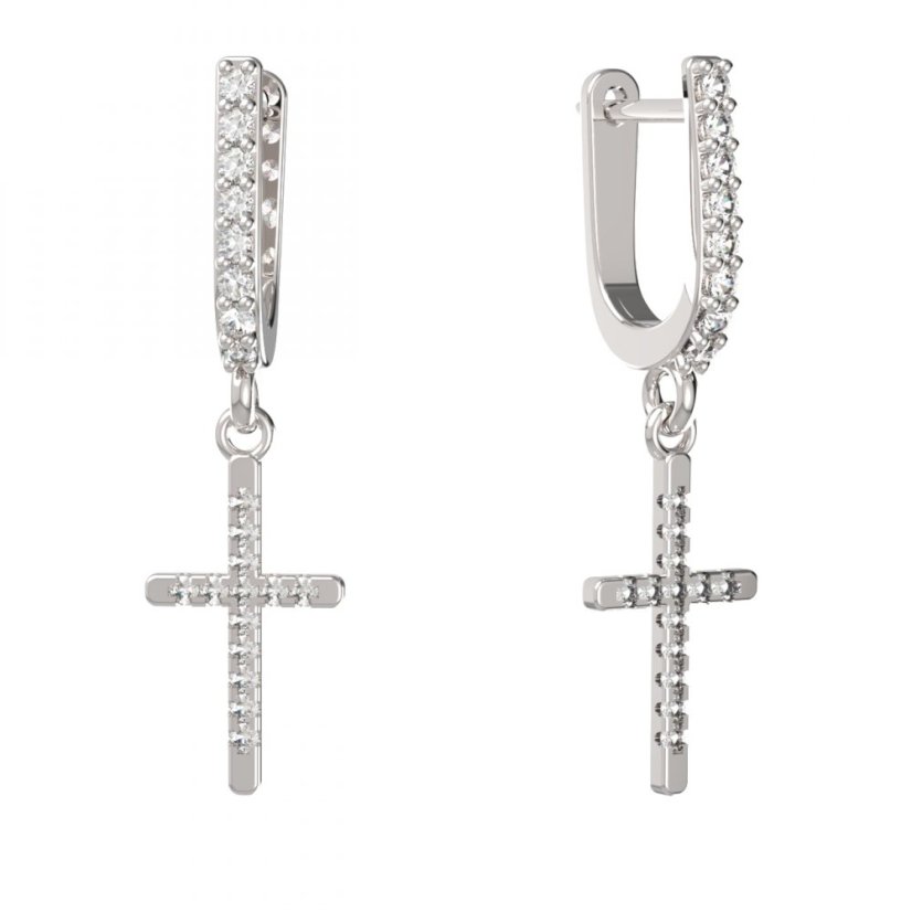 BG zlaté náušnice křížek 1107 Bílé zlato - 585 Diamant