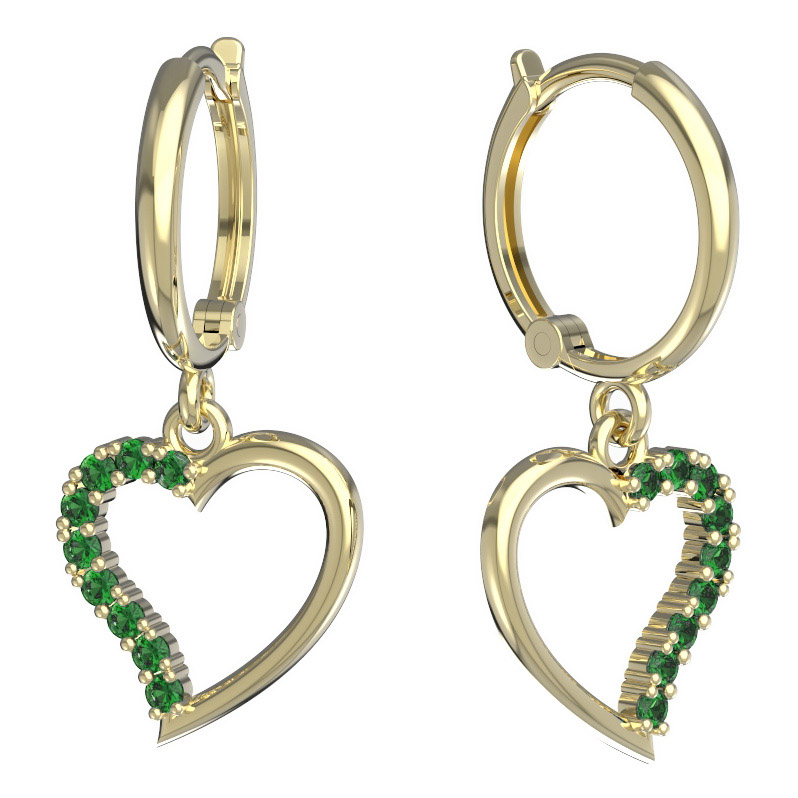 BeKid dívčí náušnice srdíčko 1250 Žluté zlato - 585 Zelený kubický zirkon