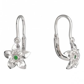 BeKid dětské náušnice kvítek 812 Bílé zlato - 585 Zelený kubický zirkon