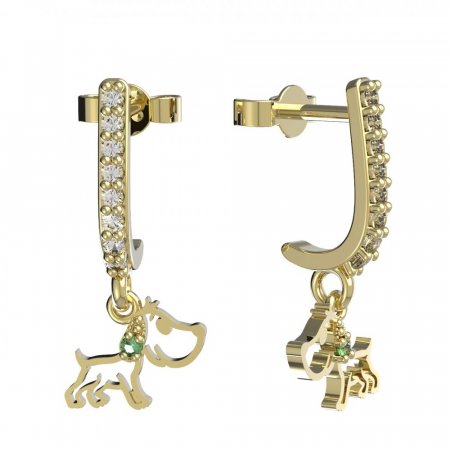 BeKid, Gold kids earrings -1159 - Switching on: Pendant hanger, Metal: Yellow gold 585, Stone: Green cubic zircon