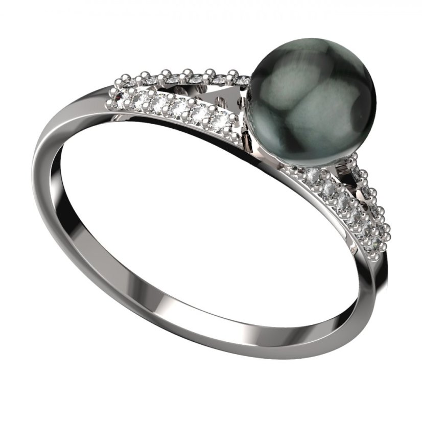 BG zlatý prstýnek s perlou 561 M Bílé zlato - 585 Diamant a tahiti perla