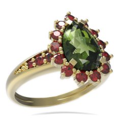 BG prsten kapkovitý kámen 505-J Žluté zlato - 585 Vltavín a granát