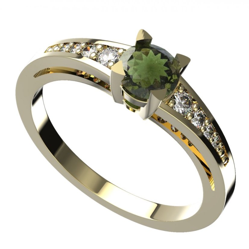 BG zlatý prsten s vltavínem 985 Žluté zlato - 585 Vltavín a diamant