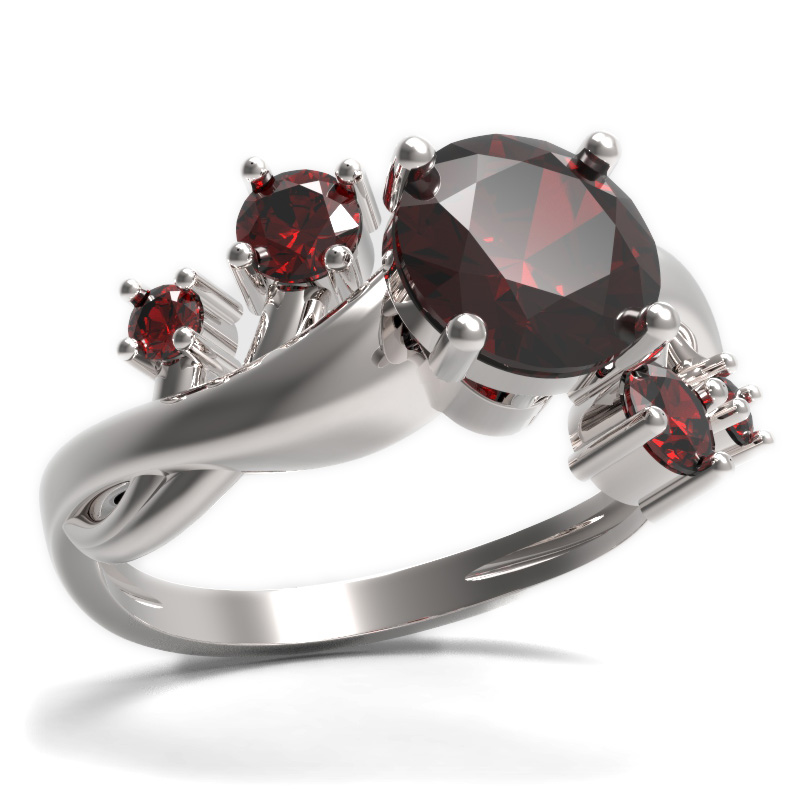 BG prsten s kulatým kamenem 474-P Stříbro 925 - rhodium Granát