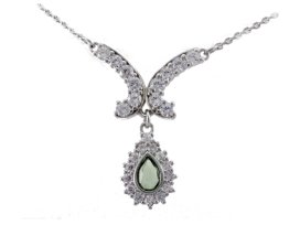 BG náhrdelník osázený kameny:granát  265 Stříbro 925 - rhodium Vltavín a  kubický zirkon