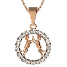 Zlatý přívěsek znamení Blíženci s lab-grown diamantem, růžové zlato 585 – 044