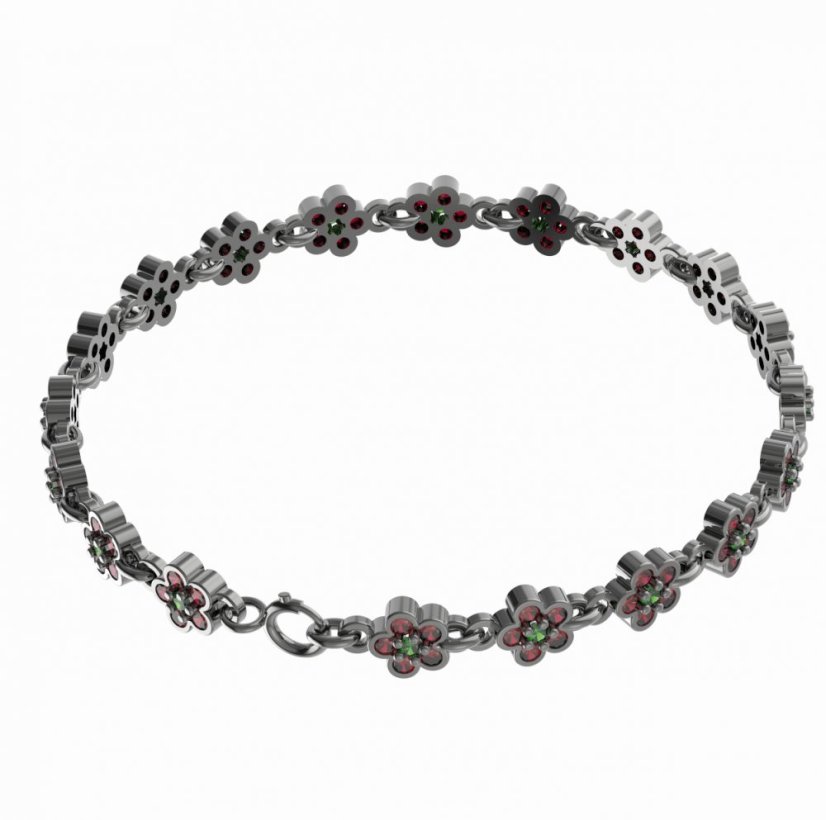 Stříbrný náramek s vltavínem a českým granátem, ruthenium – 520