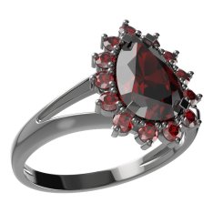 BG prsten kapkovitý kámen 505-V Stříbro 925 - ruthenium (30-90dní) Granát