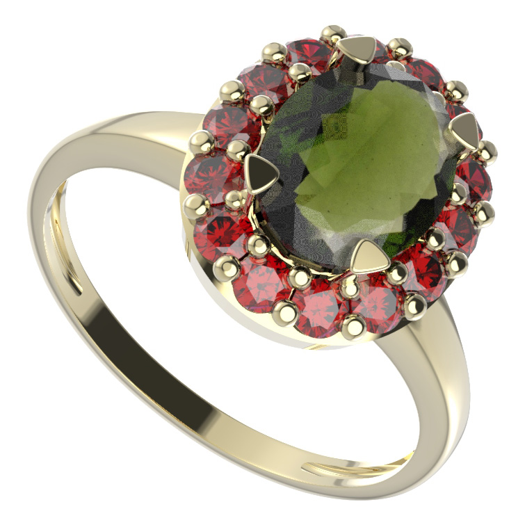 BG prstýnek 728 Stříbro 925 - pozlacené Vltavín a granát