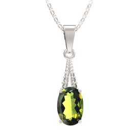BG přívěs s centrálním oválným kamenem 492-G Stříbro 925 - rhodium Vltavín a  kubický zirkon