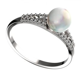BG zlatý prstýnek s perlou 561 M Bílé zlato - 585 Kubický zirkon a perla