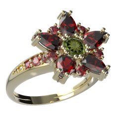 BG prsten kulatý kámen 521-J Stříbro 925 - pozlacené Vltavín a granát