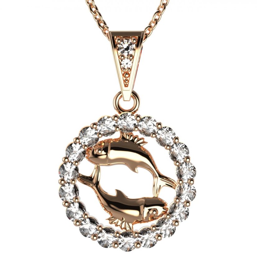Zlatý přívěsek znamení Ryby s lab-grown diamantem, růžové zlato 585 – 044 (Zd14044C1)