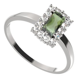 BG prsten obdelníkový 431-I Stříbro 925 - rhodium Vltavín a  kubický zirkon