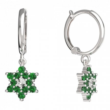 BeKid, Gold kids earrings -090 - Switching on: Circles 12 mm, Metal: White gold 585, Stone: Green cubic zircon