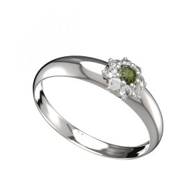 BG vltavínový prsten 886T Bílé zlato - 585 Vltavín a diamant
