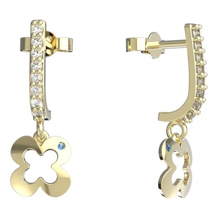 BeKid, Gold kids earrings -849 - Switching on: Pendant hanger, Metal: Yellow gold 585, Stone: Dark blue cubic zircon