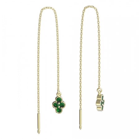 BeKid, Gold kids earrings -295 - Switching on: Chain 9 cm, Metal: Yellow gold 585, Stone: Green cubic zircon