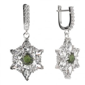 BG solitérní náušnice 409-84 Stříbro 925 - rhodium Vltavín a kubický zirkon