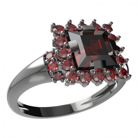 BG prsten čtvercový kámen 499-K - Kov: Stříbro 925 - rhodium, Kámen: Vltavín a granát