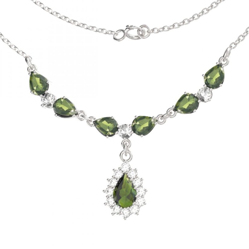 BG náhrdelník s vltavíny  254/186 Stříbro 925 - rhodium Vltavín a  kubický zirkon