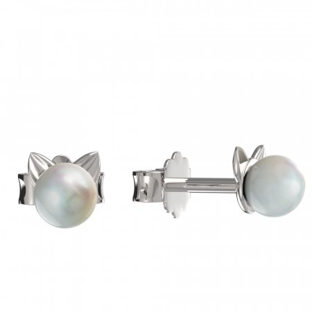 BeKid children's earrings Mouse with pearl 1399 - Einschalten: Schräubchen, Metall: Weißes Gold 585, Stein: weiße Perle