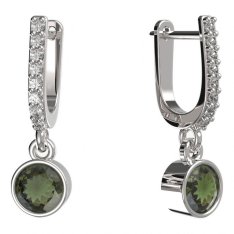 BG zlaté vltavínové náušnice 723 Bílé zlato - 585 Vltavín a diamant
