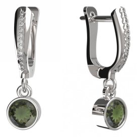 BG zlaté vltavínové náušnice 723 Bílé zlato - 585 Vltavín a diamant