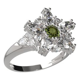 BG prsten ve tvaru hvězdy 521-U Stříbro 925 - rhodium Vltavín a  kubický zirkon