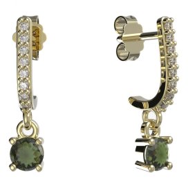 BG zlaté vltavínové náušnice 725 Žluté zlato - 585 Vltavín a diamant
