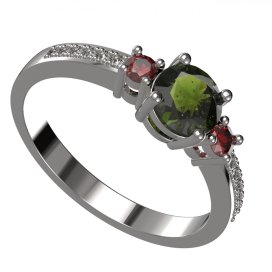 BG zlatý prstýnek 1472 /zásnubní-snubní/ Bílé zlato - 585 Diamant ,vltavín,granát