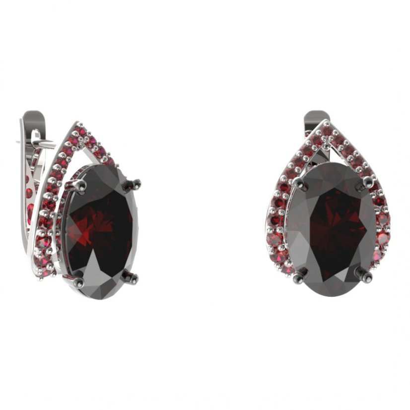 BG náušnice s centrálním oválným kamenem 480-90 Stříbro 925 - rhodium Granát