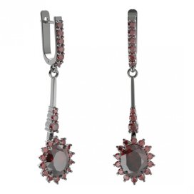 BG náušnice s centrálním oválným kamenem 516-B94 Stříbro 925 - ruthenium (30-90dní) Granát