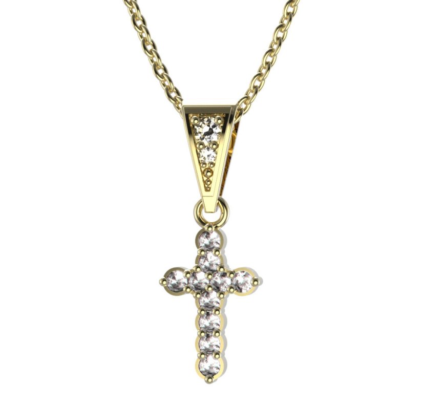 BG zlatý diamantový přívěšek křížek 580 Žluté zlato - 585 Diamant lab-grown