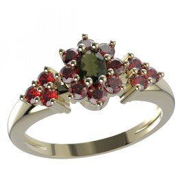 BG prsten s oválným kamenem 627-U Žluté zlato - 585 Vltavín a granát